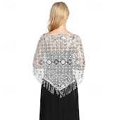 abordables Cape Châle-Châle triangle à paillettes pour femmes, enveloppe à franges, cape de soirée, châle de mariée, écharpe pour robes de soirée, fête