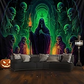 billige Halloween dekorasjon-halloween dekorasjoner grønne hodeskaller hengende billedvev veggkunst stor billedvev veggmaleri dekor fotografi bakteppe teppe gardin hjem soverom stue
