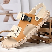 abordables Sandales de Vacances-sandales en cuir pour hommes - pantoufles de plage d&#039;été à bretelles réglables avec boucle