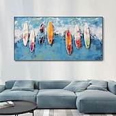 preiswerte Landschaftsgemälde-handgemaltes, individuell gefärbtes Surfbrett-Ölgemälde, handgemachtes Sommer-Surf-Schwimmparty-Gemälde, abstraktes blaues Ozean-Seestück, Leinwand-Ölgemälde, Wandbild, Gemälde für Wohndekor, Geschenk