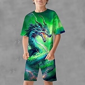 tanie 3D zwierzęta dla chłopca-Dla chłopców 3D Graficzny Smok Koszulka i spodenki Krótki rękaw Lato Sport Moda Codzienny Dzieci 4-12 lat Na zewnątrz Urlop Dopasowana