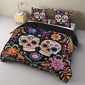 economico Set copripiumino-set copripiumino floreale per Halloween - include copripiumino e federe - design spettrale e festoso - tessuto morbido e confortevole - perfetto per decorare la casa a tema Halloween