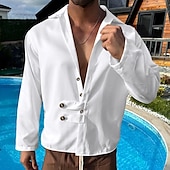 preiswerte Herrenhemd zum Knöpfen-Herren Hemd Sommerhemd Freizeithemd Strandhemd Schwarz Weiß Armeegrün Grau Leicht Blau Langarm Einfach Revers Urlaub Hawaiianisch Button-Down Bekleidung Polyester Mode Lässig Bequem