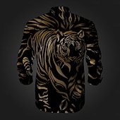 cheap Animal Print-Men's Tiger Button Up Shirt Printed Shirts Long Sleeve Casual Daily Party Holiday Spring &amp; Summer Fall Winter Turndown Buttons Print Blue Purple Gold Gray