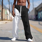 お買い得  スウェットパンツ-男性用 スウェットパンツ ジョガー ズボン ストレートレッグスウェットパンツ プリーツパンツ ドローストリング パッチワーク 弾性ウエスト カラーブロック 履き心地よい 高通気性 全長 カジュアル 日常 祝日 スポーツ ファッション ブラック ブルー マイクロエラスティック