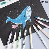 economico Adesivi-Pennarelli a doppia punta con glitter metallici con pennello e pennini fini, forniture per scrapbooking, 10 pezzi
