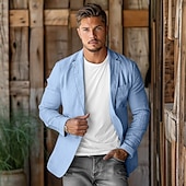 preiswerte Herren Elite Oberbekleidung-Herren Leinenblazer Blazer Geschäft Formeller Abend Hochzeitsfeier Ohne Futter Mode Lässig Frühling &amp; Sommer 100% Leinen Leinen Einfarbig Tasche Lässig / Alltäglich Einreihig Blazer Dunkelgrau