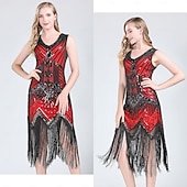 economico Abiti degli anni '20-Set Anni Ruggenti Anni 1920 Lunghezza al ginocchio Vestito Abito Flapper Abiti con accessori Senza maniche Il grande Gatsby Charleston Invitato al matrimonio Paillettes Frangia con nappe Piuma Scollo