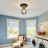cheap Flush Mounts &amp; Semi Flush Mounts-LED Ceiling Lights 3-Color Light Source 18/41cm 1/3-Light Vintage Semi Flush Mount Ceiling Light Fixture with Glass Globe E26/E27 Black Ceiling Light for Hallway Stairway Porch Entryway Kitchen Bedroom Laundry Farmhouse 110-240V