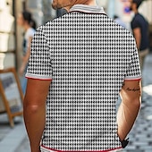 billige Geometrisk polo for menn-Herre Ruter Vaffel poloskjorter Golf skjorte Kortermet Poloskjorter Skjorter med krage Årgang Fritid Ferieklær Formell klær Festivalklær Knapper 3D-utskrift Sommer Svart Kakifarget