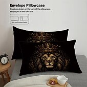 abordables Ensembles de housse de couette-ensemble de housse de couette lion - comprend une housse de couette et des taies d&#039;oreiller - motif lion majestueux - tissu doux et confortable - parfait pour ajouter une touche audacieuse et royale à la décoration de votre chambre