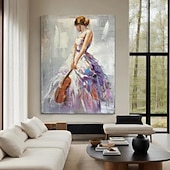 preiswerte Gemälde mit Menschen-Mädchen spielt Geige, Gemälde, handgefertigt, Dame mit Geige, Gemälde, handgemalt, abstrakt, moderne Frau, Ölgemälde, Kunstwerk, großes Ballett-Ölgemälde, Wandkunst, minimalistische Kunst für