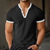 tanie Casualowa koszulka Henley-Męskie Koszula Henley z waflami Koszulka z dzianiny waflowej Koszulka Krótki rękaw Jednokolorowe Moda Designerskie Wygodny Guziki Dzianiny W serek Henley Na zewnątrz Codzienny Lato Czarny Biały