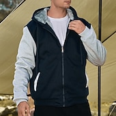 Недорогие мужские базовые толстовки-Муж. Толстовка с капюшоном на молнии Балахон на молнии Флисовая жилетка Черный Синий Светло-серый Темно-серый Капюшон Контрастных цветов Застегнуться Пэчворк Карман