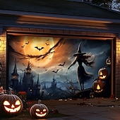 halpa Halloween koristelu-halloween oven koristeet ulkona halloween autotallin oven kansi kurpitsa noita banneri pelottava linna suuri taustakoristeet lomalle ulkoautotallin ovi kodin seinäkoristeet
