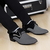 cheap Semi-Formal-Men&#039;s Stylish Black and White Lace-Up Dress Shoes - Breathable Formal Oxford Shoes with Geometric Pattern for Office, Weddings, and Parties