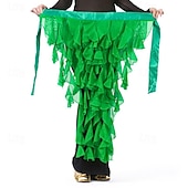 abordables Ropa de danza del vientre-Bufanda de danza del vientre para mujer, falda con cinturón, cinturón de baile latino, falda ondulada con borlas para rendimiento