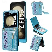 お買い得  サムスン用ケース-電話 ケース 用途 サムスンのギャラクシー Zフリップ7 Zフリップ6 Z Flip 5 Z Flip 4 Z Flip 3 フリップカバー ジッパ－ ストラップ付き ブリンブリングリッターシャイニー レトロ風 PC PUレザー