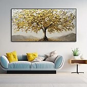 preiswerte Blumen-/Botanische Gemälde-großes 3D goldenes Baum Leinwand Ölgemälde handgemachte Herbst Natur Landschaft Malerei handgemachte Wand Kunst botanische Messer Malerei leichter Luxus für Wohnzimmer Dekor