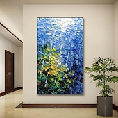 abordables Peintures fleurs/botaniques-3d bleu forêt peinture à la main grande toile verticale peinture à l&#039;huile mur art arbre toile abstraite à la main longue mur étroit decoroversize peinture à l&#039;huile grand abstrait bleu décoration