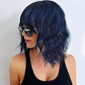 economico Parrucche storiche-Parrucca con Frangia per Donne Parrucca Bob Ondulata Sintetica con Capelli Naturali Ricci e Resistenti al Calore Lunghezza Spalla per Halloween feste Cosplay