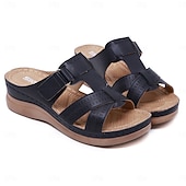 billiga Avslappnade sandaler-svarta slip-on-sandaler för kvinnor med utskuren design och bekväm sula för sommar- och fritidskläder