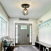 cheap Flush Mounts &amp; Semi Flush Mounts-LED Ceiling Lights 3-Color Light Source 18/41cm 1/3-Light Vintage Semi Flush Mount Ceiling Light Fixture with Glass Globe E26/E27 Black Ceiling Light for Hallway Stairway Porch Entryway Kitchen Bedroom Laundry Farmhouse 110-240V