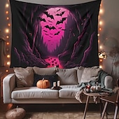 billige Halloween dekorasjon-rosa flaggermus hengende billedvev veggkunst stor billedvev veggmaleri dekor fotografi bakteppe teppe gardin hjem soverom stue dekorasjon