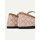 baratos Sapatilhas de mulher-sapatilhas femininas de tecido estampado mary jane - sapatos elegantes de salto baixo com alça ajustável para conforto diário