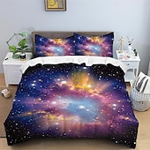 ieftine Seturi de Huse de Plapumă-galaxy starry sky planet set cuvertură de pilota din puf din 3 piese pentru dormitor de hotel cameră de oaspeți set de lenjerie de pat confortabil