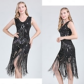 economico Abiti degli anni '20-Set Anni Ruggenti Anni 1920 Lunghezza al ginocchio Vestito Abito Flapper Abiti con accessori Senza maniche Il grande Gatsby Charleston Invitato al matrimonio Paillettes Frangia con nappe Piuma Scollo