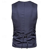 cheap Men&#039;s Vest-Men&#039;s Vest Gilet Wedding Event / Party Daily Fashion Business Spring &amp;  Fall Patchwork Button 2 in 1 Polyester Comfortable Color Block Single Breasted One-button V Neck Regular Fit Black Navy Blue