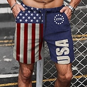 cheap Independence Day Bottoms-Men&#039;s Flag American Flag National Flag Swim Trunks Board Shorts Shorts Mid Waist Fashion Streetwear Designer Casual Daily Holiday Pocket Drawstring Elastic Waist Designer Clothing Apparel