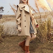 preiswerte Oberbekleidung-Mädchen 3D Feste Farbe Trenchcoat Mantel Oberbekleidung Langarm Frühling Herbst Strassenmode Sport Basic Polyester kinderkleidung 4-12 Jahre Täglich Urlaub Regular Fit