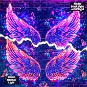 זול שטיחי קיר של Blacklight-blacklight שטיח uv תגובתי זוהר בחושך כנף מלאך זוהר תצלום מסיבה רקע טריפי ערפילי תלוי שטיח קיר אמנות קיר לחדר שינה בסלון
