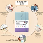 お買い得  事務用品-パスワードブック A5 レタータグ パスワードノートブック コンピュータとウェブサイトのログインパスワードオーガナイザーとマネージャー 240 ページ 内ポケット付き 8.4x5.9 インチ
