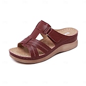 billiga Avslappnade sandaler-svarta slip-on-sandaler för kvinnor med utskuren design och bekväm sula för sommar- och fritidskläder