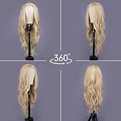 abordables Perruques de fête-Perruque Ondulée Blonde Mixte Longue pour Femmes -26 pouces Partie Centrale Perruque Bouclée Longue Résistante à la Chaleur Cheveux Synthétiques Aspect Naturel Perruque en Fibre pour Utilisation