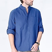 economico Casual da lavoro-Per uomo Camicia camicia di lino Camicia con colletto cinese Camicia con colletto alla coreana Camicia popover Maglietta informale Tinta unica Da mare Hawaiano Nero Bianco Verde Cachi Manica lunga