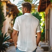 economico Camicie Elite da Uomo-Per uomo Camicia di lino Camicia button-down Camicia casual Bianco Blu Grigio Manica Corta Tinta unica Collo ripiegato All&#039;aperto Casual Bottoni Abbigliamento Vacanza Quotidiano Canotta sportiva
