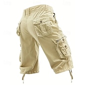 baratos Clássico-Homens Shorts táticos Capri Cargo Shorts Bermuda Cargo Calção Shorts de Trilha Botões Bolso multi Tecido Vestível Comprimento da panturrilha Ao ar livre Diário Acampar e Caminhar Moda Clássico Preto