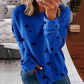 Dame T skjorte Stjerne Mote Langermet Rund hals Vanlige topper Daglig Helg Trykt mønster Blå Grønn Kakifarget Grå Vår & Vinter billige Dyrene tee-Dame T skjorte Stjerne Mote Langermet Rund hals Vanlige topper Daglig Helg Trykt mønster Blå Grønn Kakifarget Grå Vår & Vinter