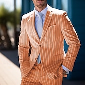 abordables Blazers pour hommes-Homme Remise de diplôme Blazer Affaires Cocktail Fête de mariage Mode Occasionnel Printemps &amp; Automne Polyester Rayures Boutons Avec Poches Confortable Simple Boutonnage veste Rose Claire Bleu Orange
