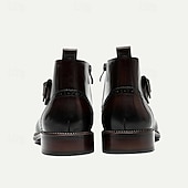 cheap Premium Leather Boots-Men&#039;s Premium Leather Buckle Ankle Boots - 100% Cowhide Zipper and Brogue Detailing for Formal and Casual Wear