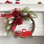 billige Kransar, Girlander &amp; Swags-julekrans utendørs til inngangsdør vinterkrans vindu veggdekorasjon rød lastebildekorasjon, stor dørfrontkrans, døroppheng, julepynt, hjemmedekorasjonskrans