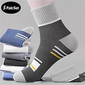 cheap Men&#039;s Socks-Men&#039;s 5 Pairs Multi Packs Socks Running Socks Casual Socks Rainbow Color Color Block Striped Sports &amp; Outdoor Daily Vacation Basic Medium Spring Fall Fashion Casual
