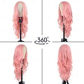 economico Parrucche da festa-Parrucca Lunga Ondulata per Donne Parte Centrale Parrucca Lunga Ondulata Riccia Resistente al Calore Parrucca Sintetica Aspetto Naturale Fibra Parrucca Halloween Cosplay Festa