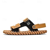 abordables Sandales de Vacances-sandales en cuir pour hommes - pantoufles de plage d&#039;été à bretelles réglables avec boucle