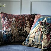 cheap Textured Throw Pillows-Gobelin Aubusson Tapestry Cushion Cover Lady Unicorn Jacquard Throw Pillow Home Decorative Livingroom Bedroom Sofa Couch