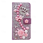 cheap iPhone Cases-Phone Case For Samsung Galaxy iPhone 16 iPhone 15 Pro Max Plus iPhone 14 13 12 11 Pro Max Plus Mini SE Wallet Case for Women Girl with Stand Holder Magnetic Bling Glitter Shiny Flower Floral TPU